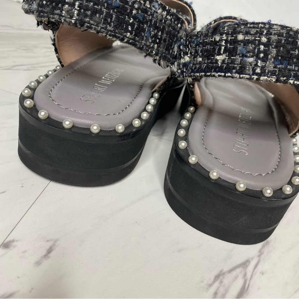 Stuart Weitzman Zoe Lift Embellished Tweed Sandal 8B - Picture 4 of 15